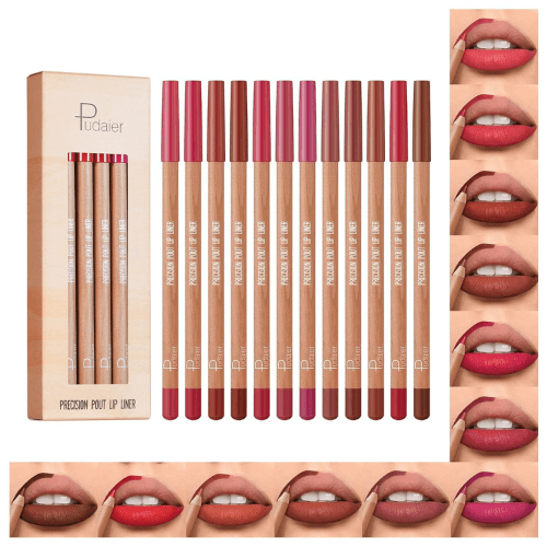 Lip-Liner-Set-12Pcs-Pure-Natural-Oak-Brown-Pink-Red-Series-Lip-Liners
